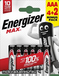 Energizer Max prémium alkáli mikro elem AAA LR3 6db-os csomag (1 csomag) Energizer Max prémium alkáli mikro elem AAA LR3 6db-os csomag (1 csomag)